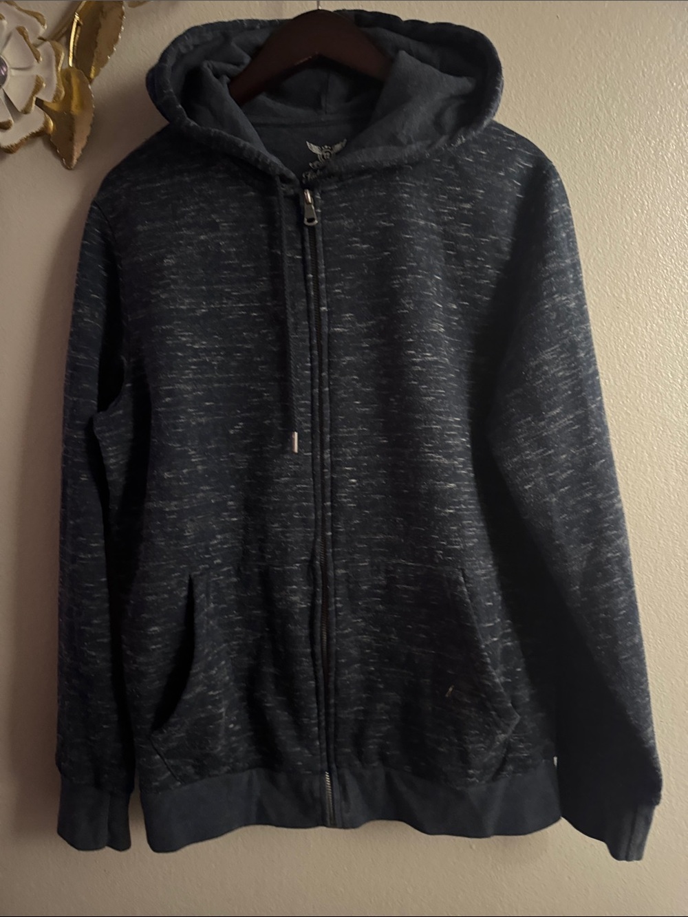 Faded Glory Men's Heathered Dark Gray Full-Zip Hooded Sweater